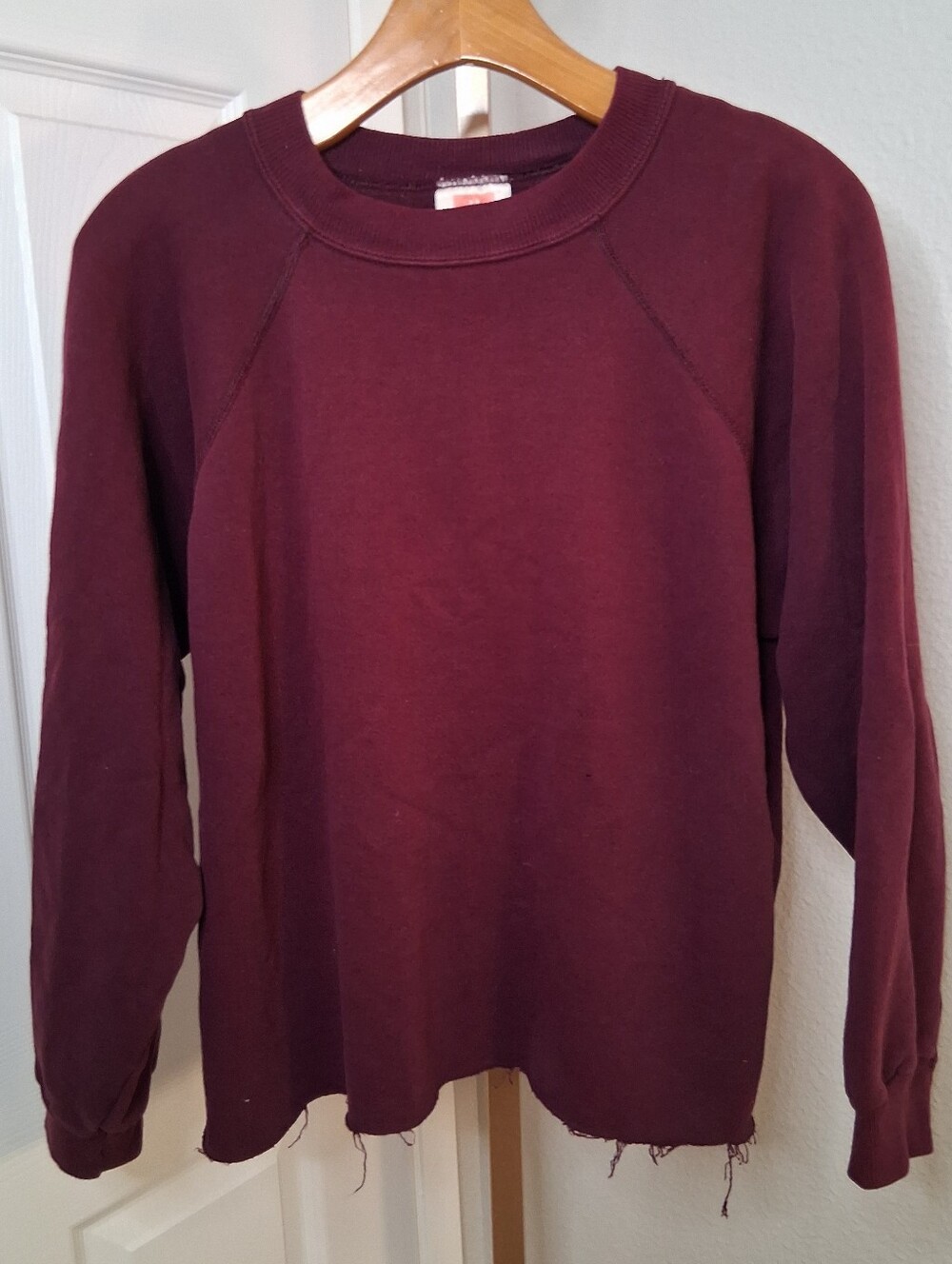 Vintage Hanes Burgundy Sweatershirt Cut Hem Size Large
